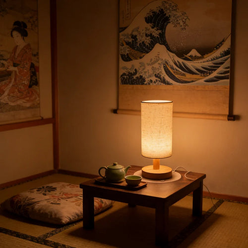Linen & Wood Bedside Lamp