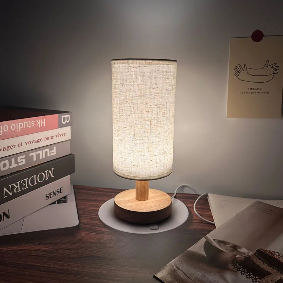 Linen & Wood Bedside Lamp