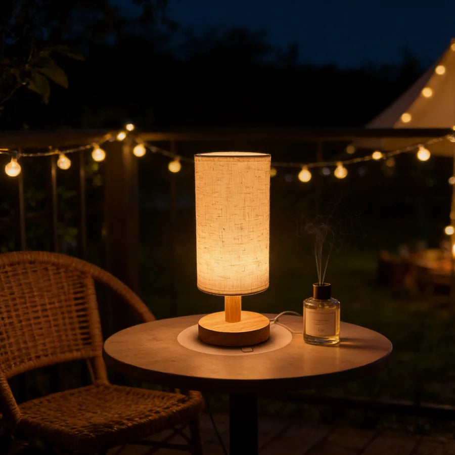 Linen & Wood Bedside Lamp