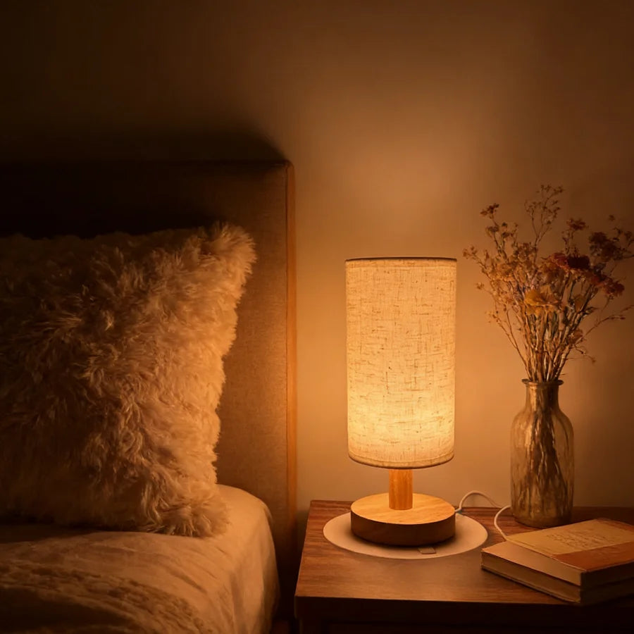 Linen & Wood Bedside Lamp